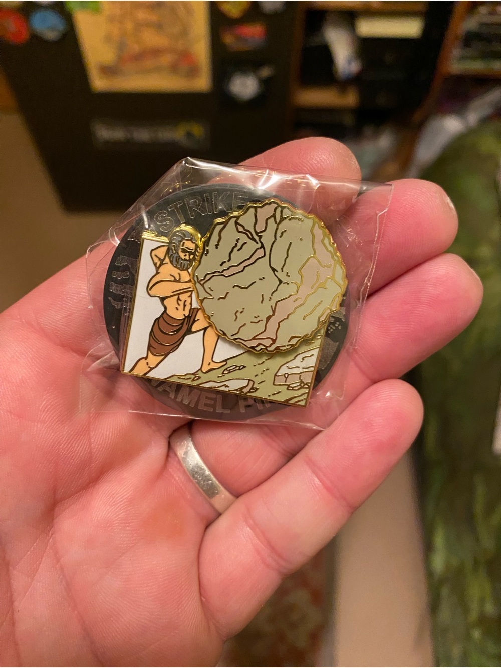 Brand New in Package Deluxe Strike Gently Sisyphus Rolling Rock Enamel Pin